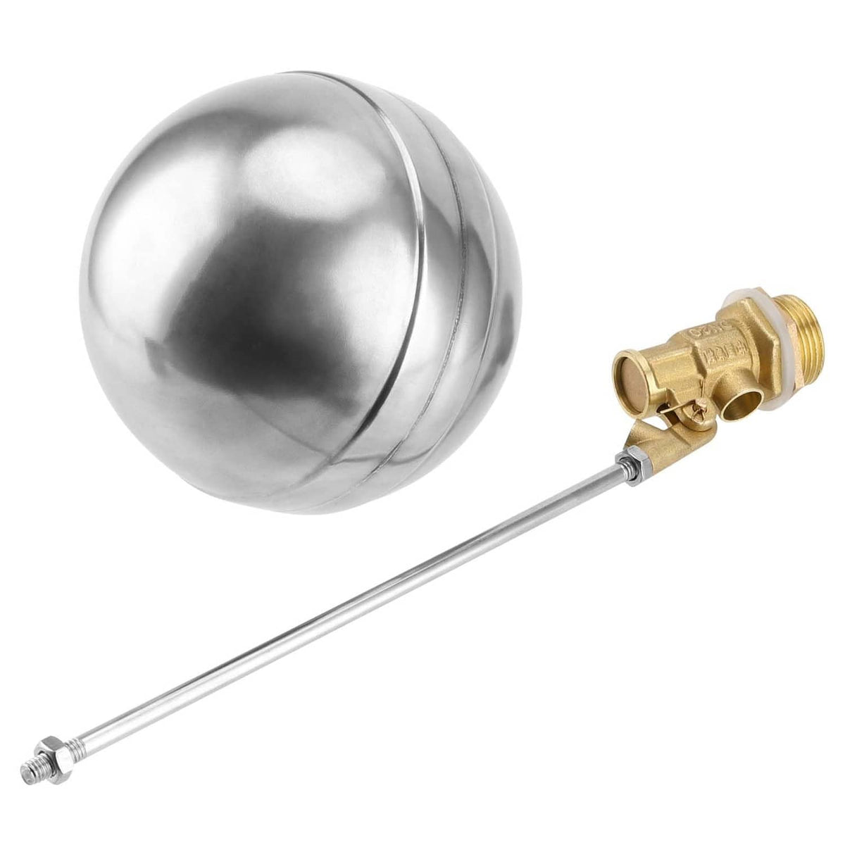 Stainless steel float ball with brass valve assembly and long control rod