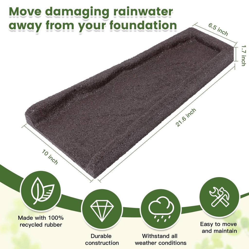 Brown rubber downspout splash block with textured top and sloped channel, 2-pack