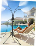 Black standing misting system on tripod with overhead spray nozzles