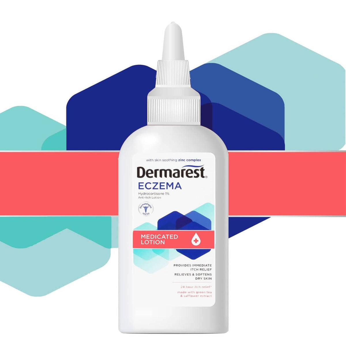Dermarest Eczema medicated lotion bottle with dropper, front label