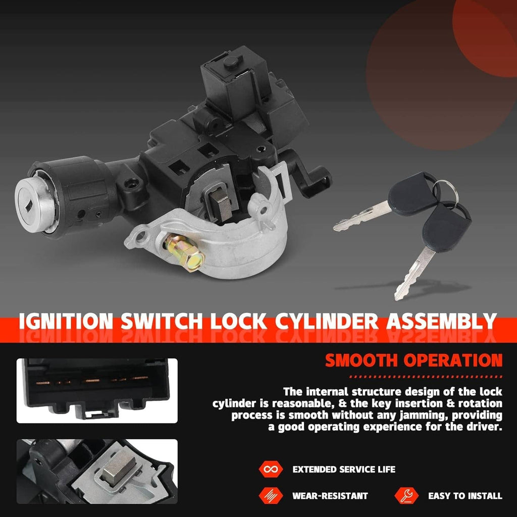 Ignition switch lock cylinder assembly with keys and silver lock cap
