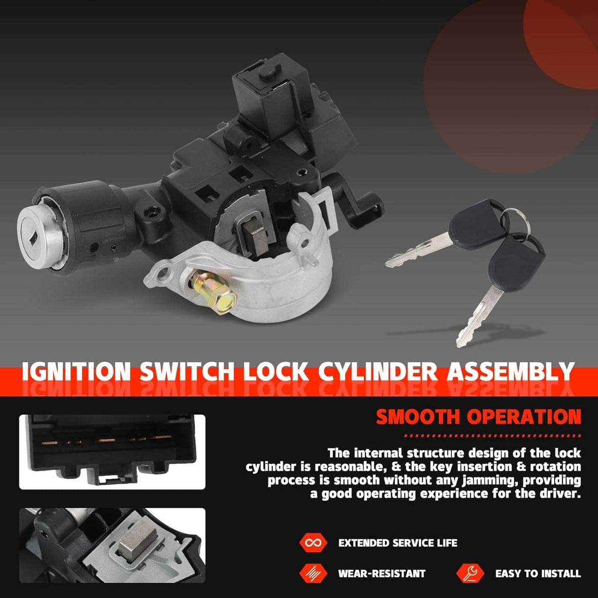 Ignition switch lock cylinder assembly with keys and silver lock cap