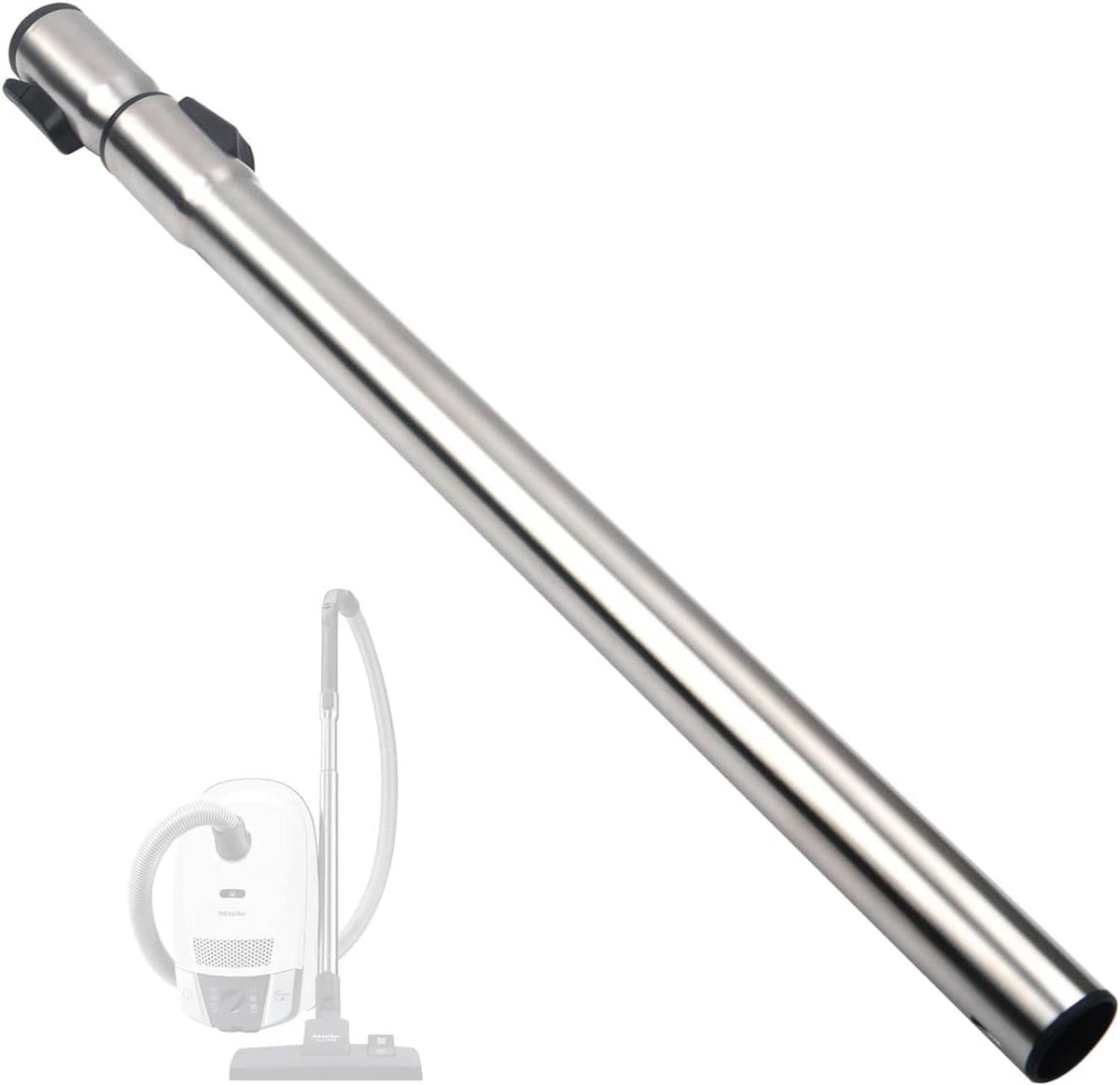 Telescoping stainless steel vacuum extension wand, black connector and nozzle end