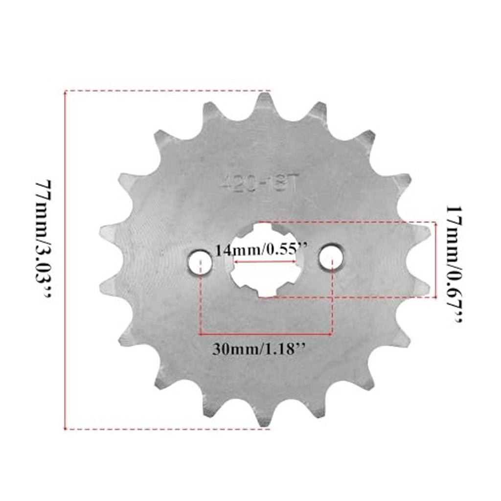 Steel motorcycle front engine sprocket, 420-18T, 17mm width with bolt holes