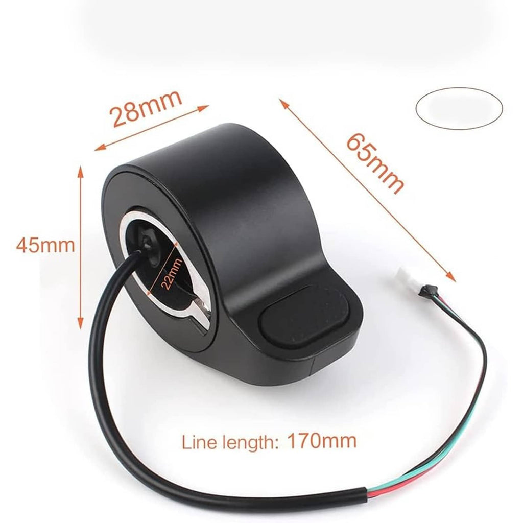 Electric scooter thumb throttle with black plastic housing and side push button