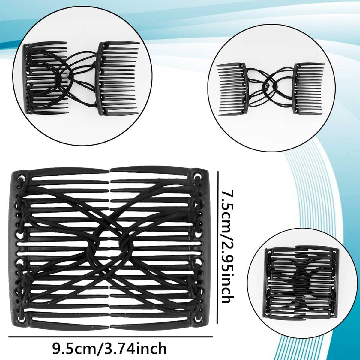 Black double-row hair comb fork, 9.5 cm length, two-piece close-up
