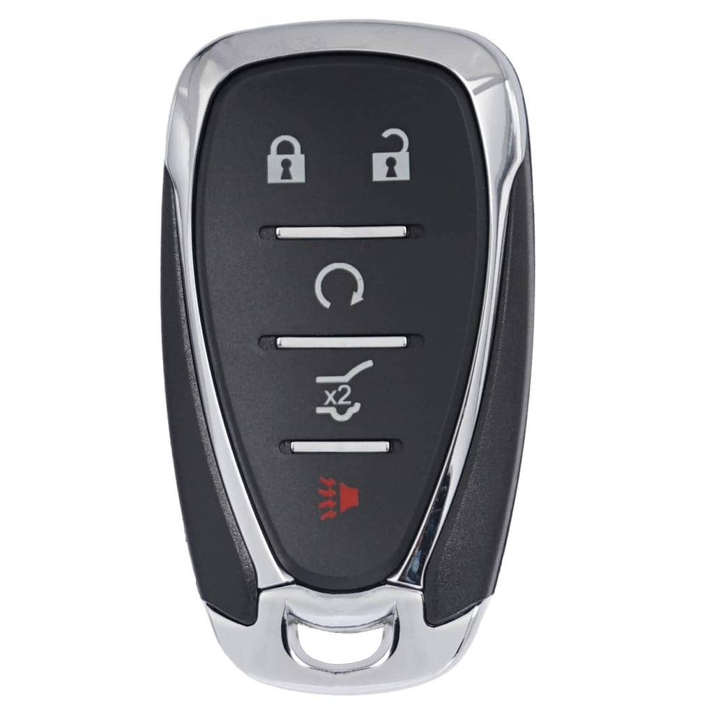 Black 5-button proximity smart key fob close-up, lock and unlock icons