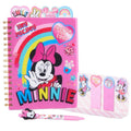 Minnie Mouse spiral notebook set with pink cover, sticky note tabs, and click pen