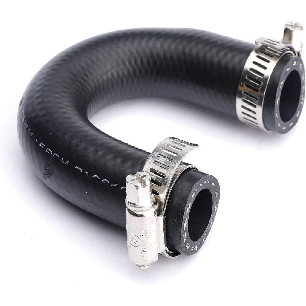 Black heater hose with metal clamps attached at both ends
