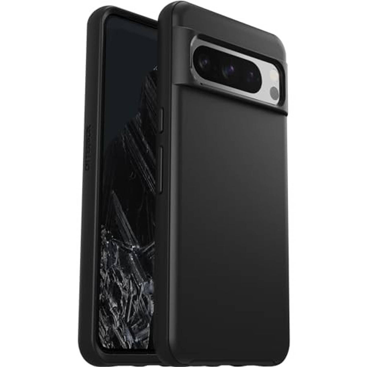 Black Pixel 8 Pro case back view with dual-lens camera opening and smooth finish