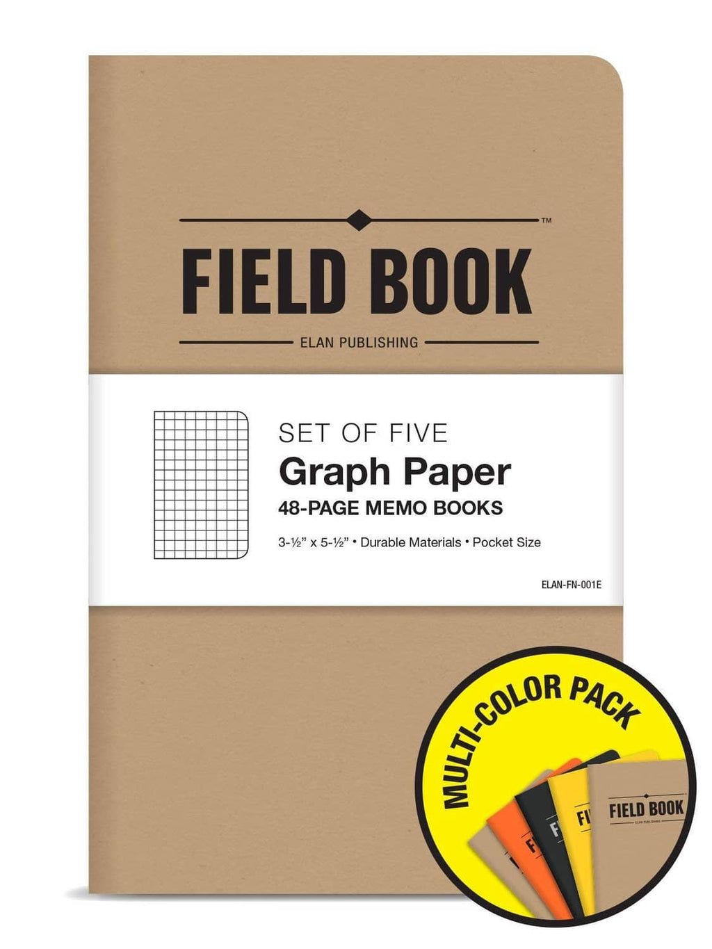 Kraft pocket graph notebook cover with FIELD BOOK logo and set-of-five details