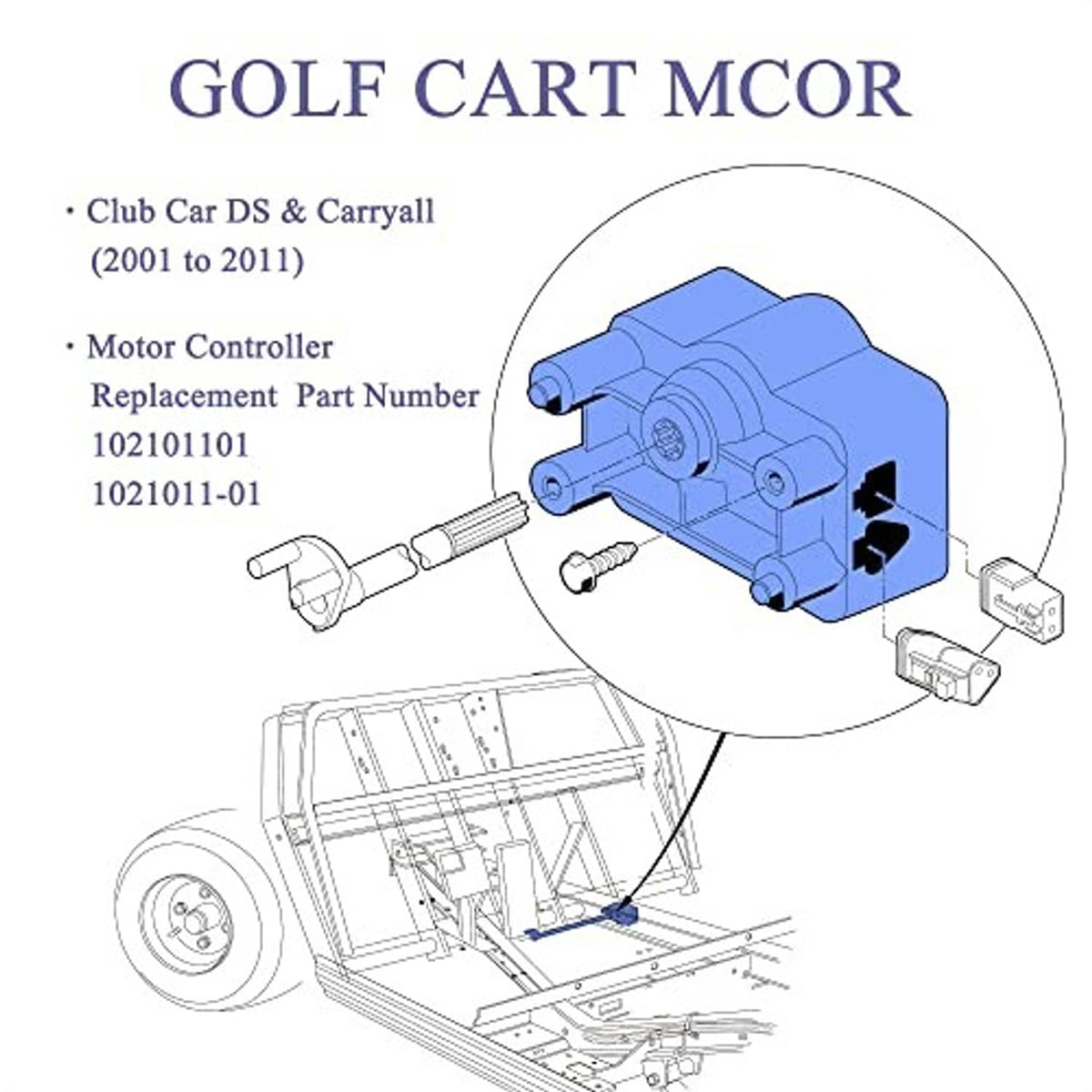 Throttle potentiometer accelerator diagram for Golf Cart MCOR with labeled part replacement view