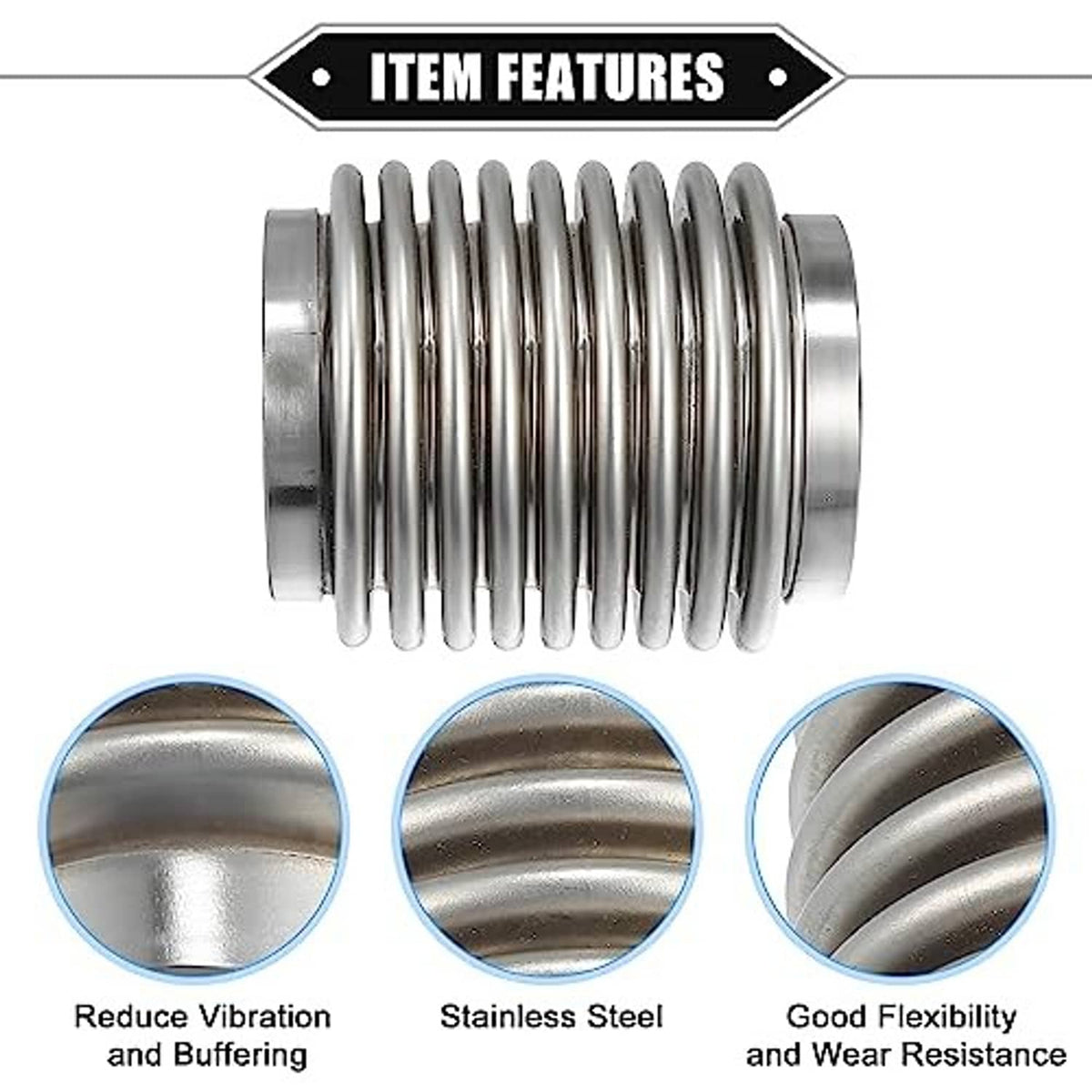 Stainless steel exhaust flex connector pipe, ribbed bellows with end-ring flanges