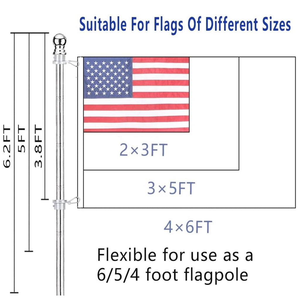 Silver flag pole kit with bracket and height-ready setup for multiple flag lengths