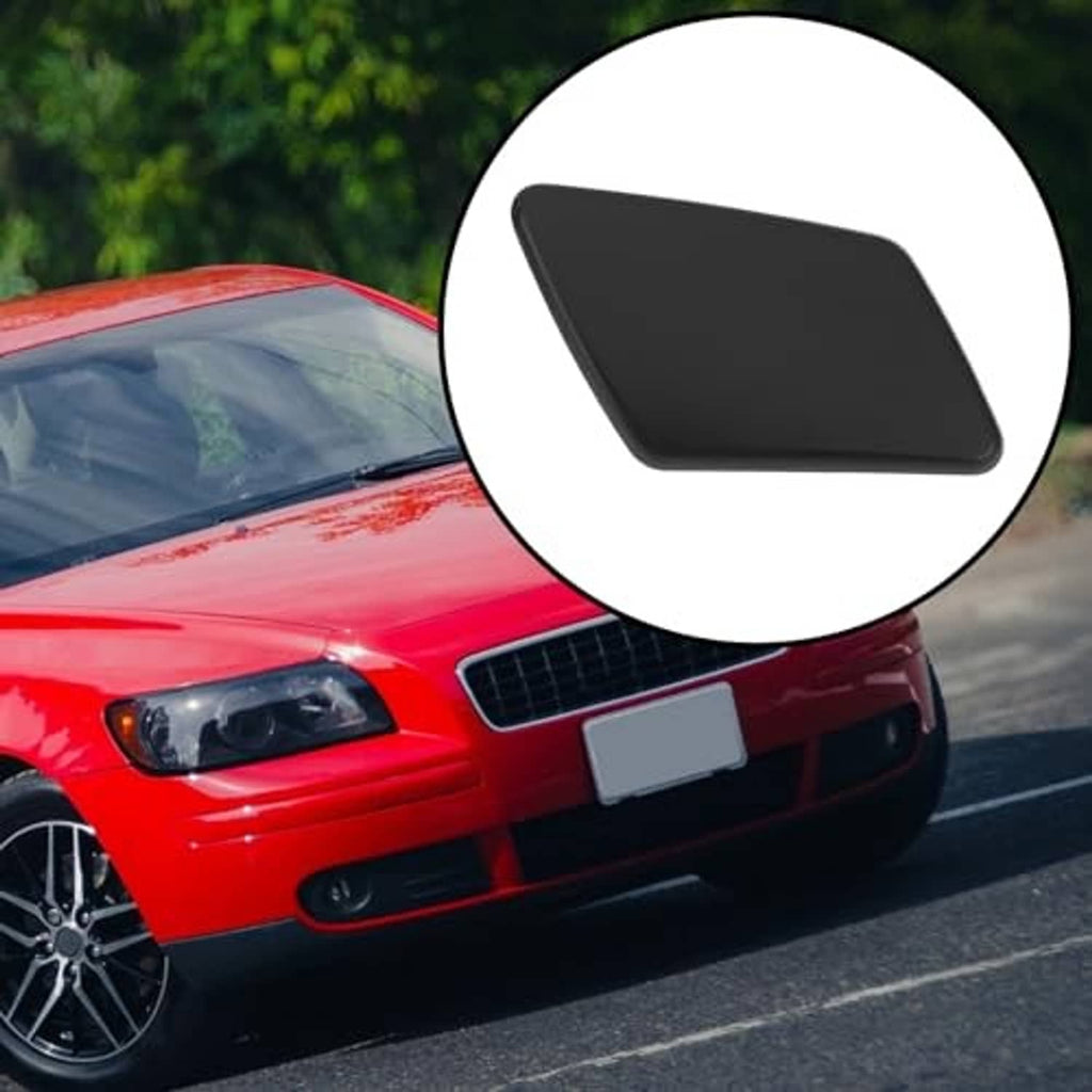 Matte black front headlight washer nozzle cover cap, left/right set, close inset on car