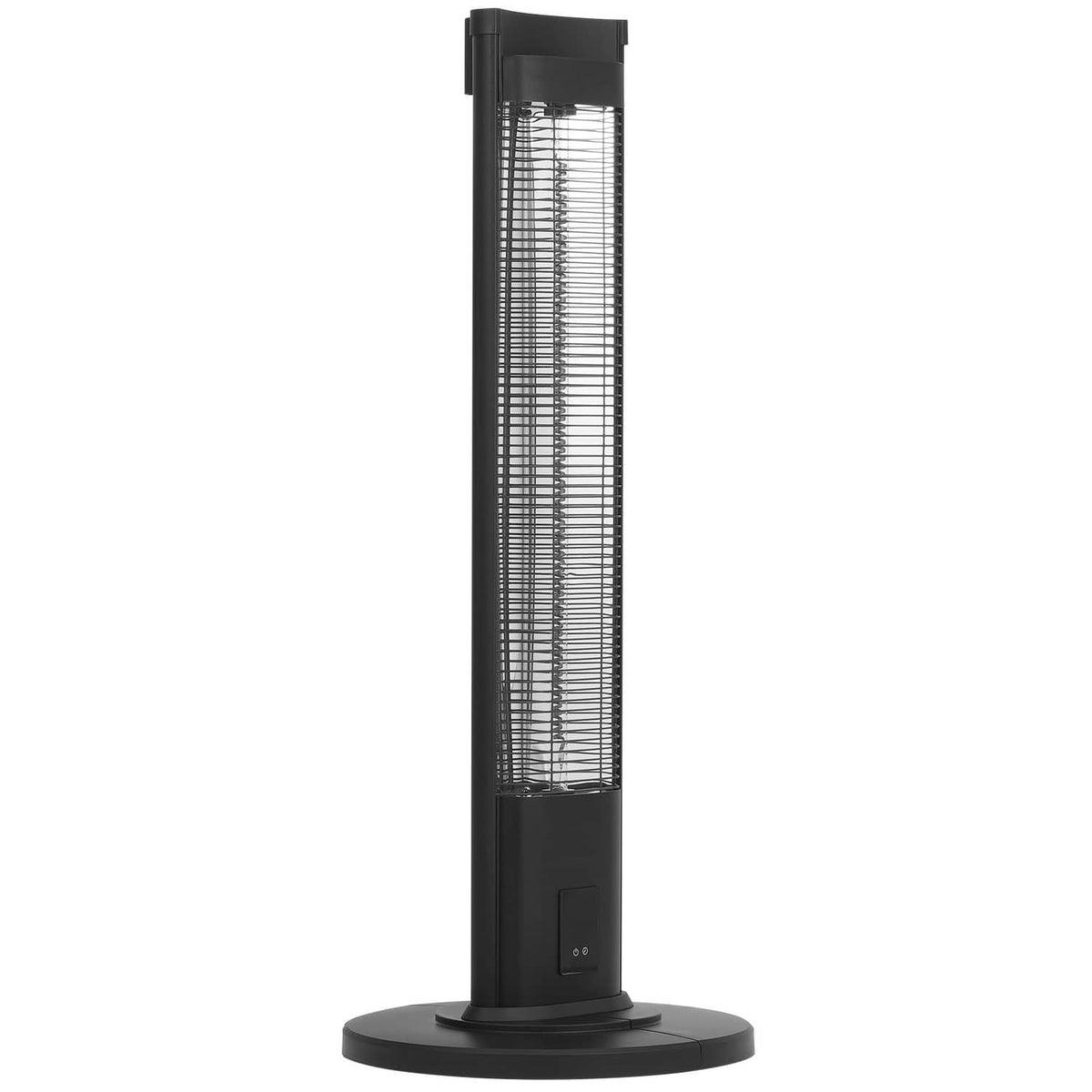 Black infrared space heater with tall heater grid and round base stand