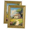 Gold ornate picture frame set of 2 with glass, displaying landscape art (5x7)