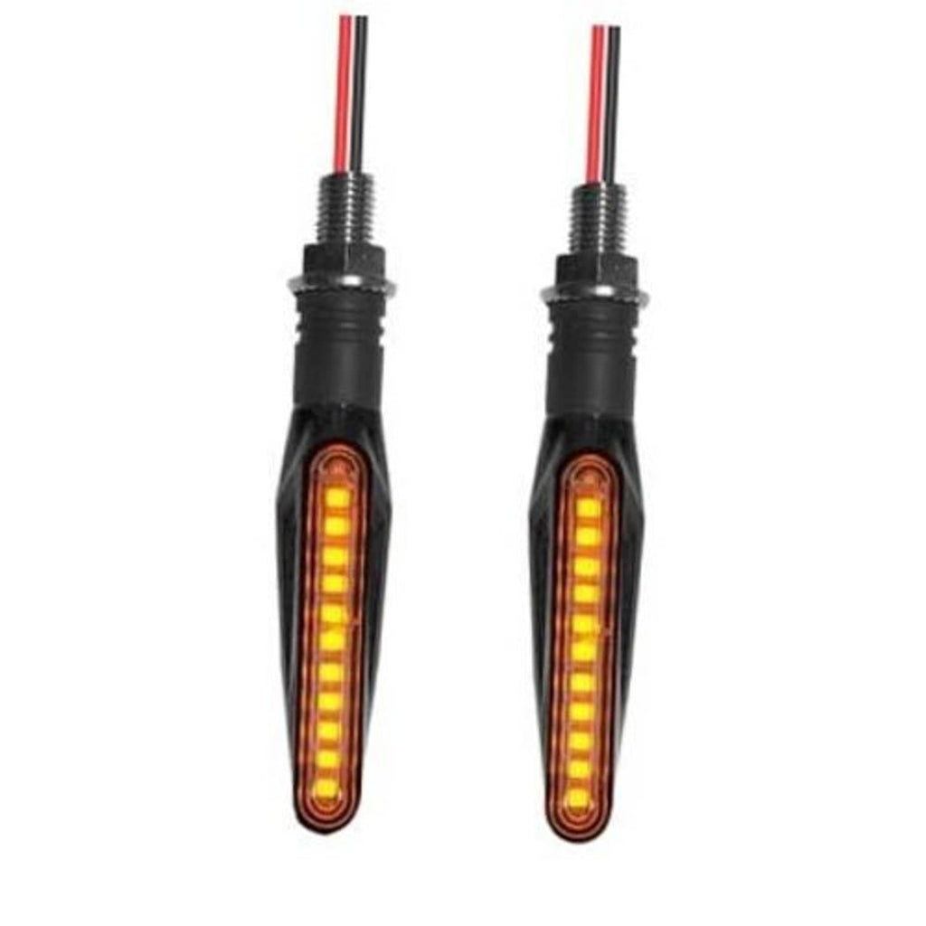 Black motorcycle LED turn signal with vertical amber sequential light strip