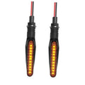 Black motorcycle LED turn signal with vertical amber sequential light strip