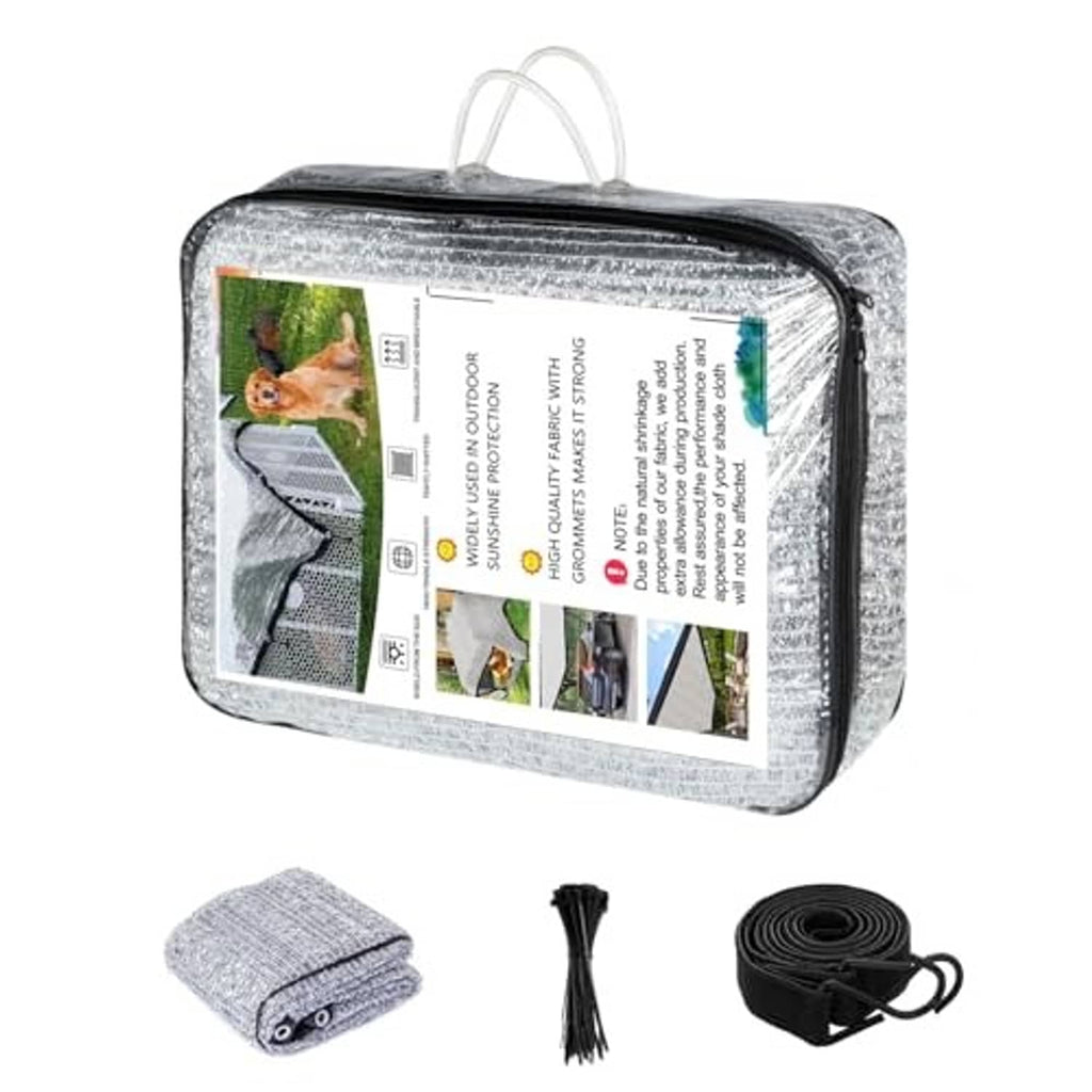 Reflective sun shade cloth set in a zippered storage bag with folded panels and ties