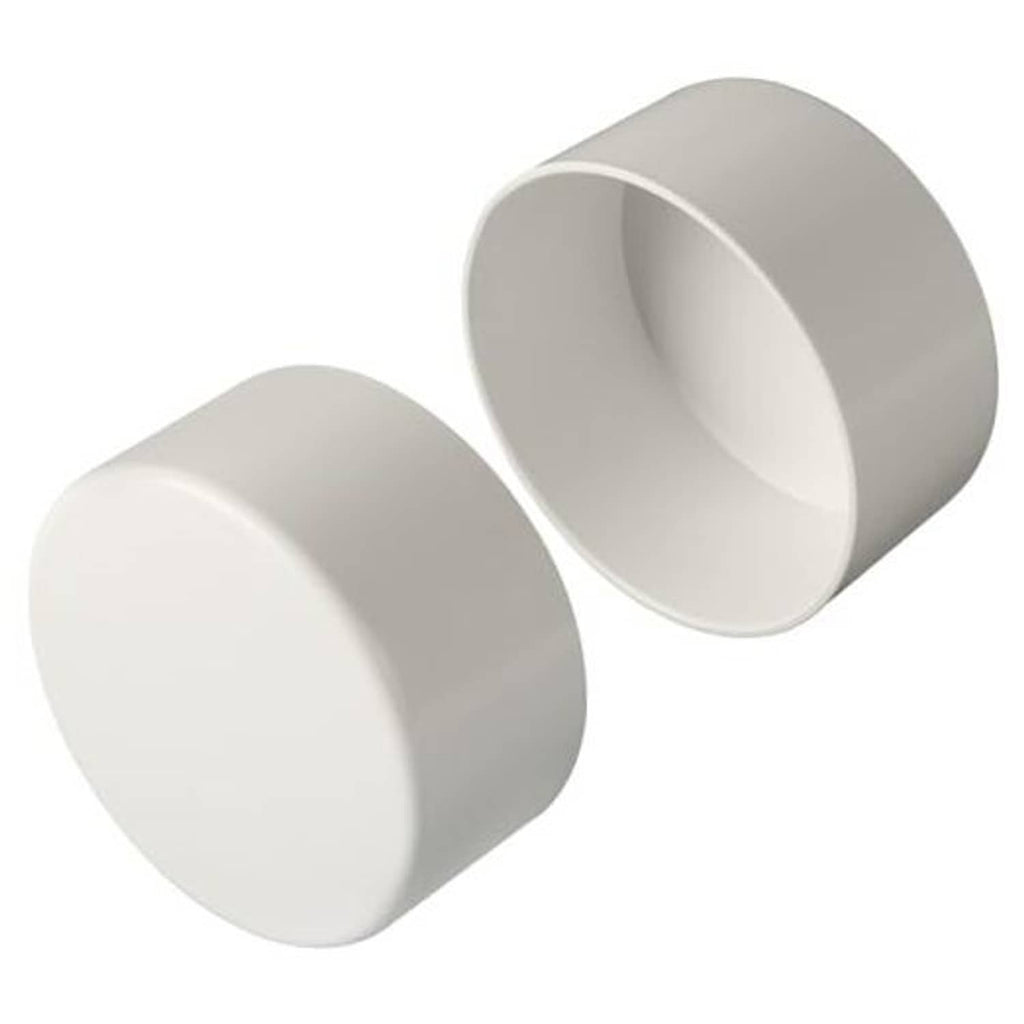 PVC sewer and drain pipe cap, hub ends, pair of light gray caps