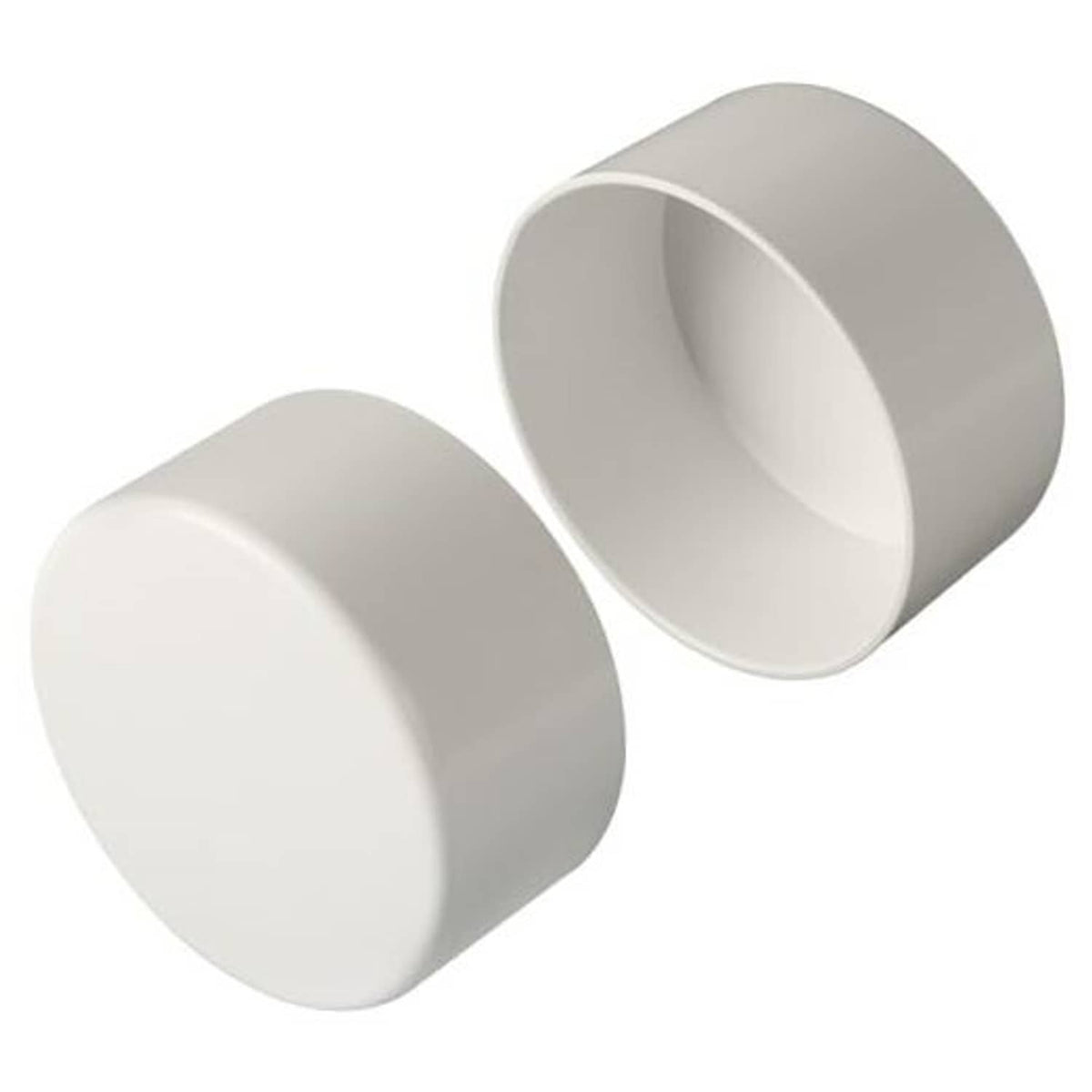 PVC sewer and drain pipe cap, hub ends, pair of light gray caps