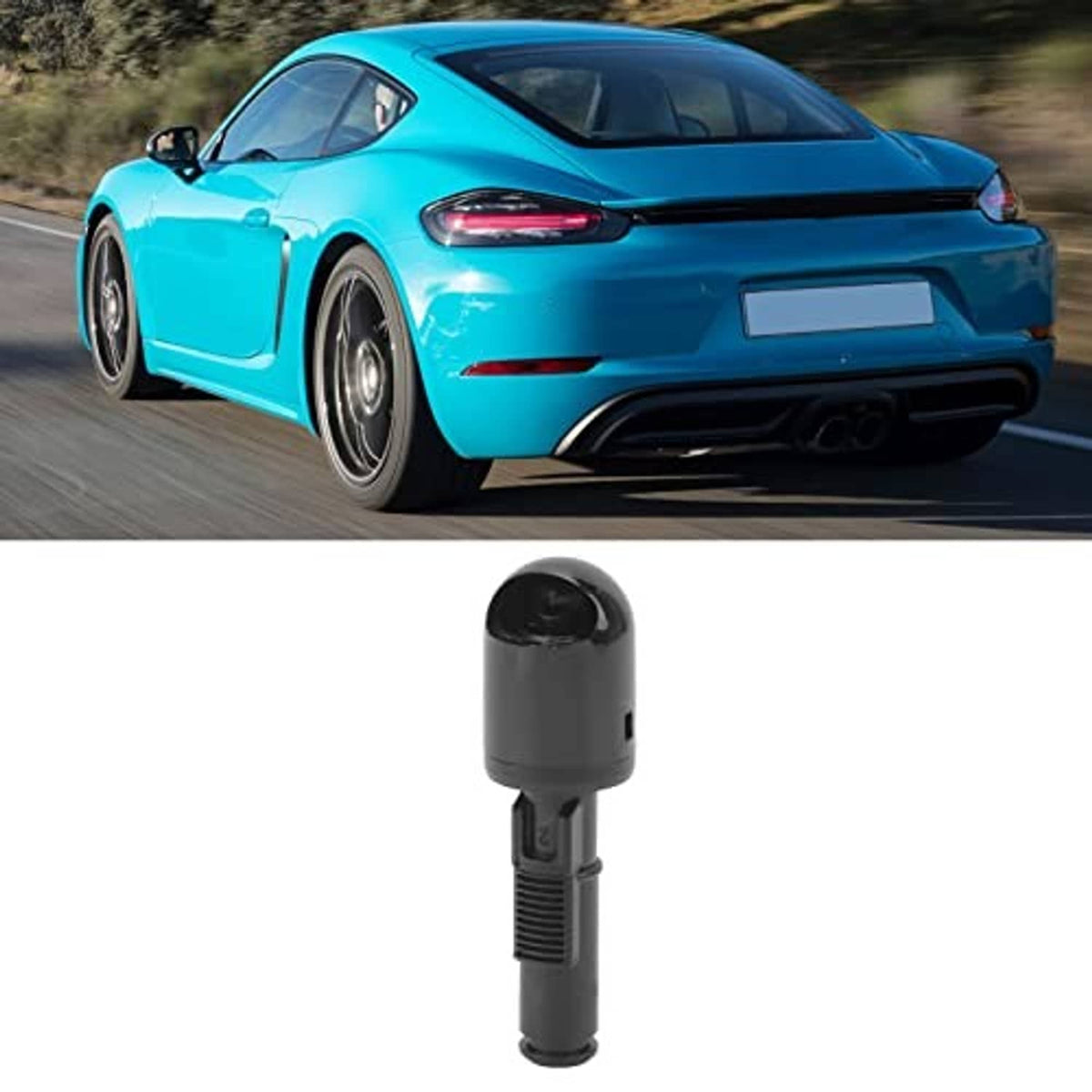 Black headlight washer nozzle with small cap top and molded ribbed grip section.