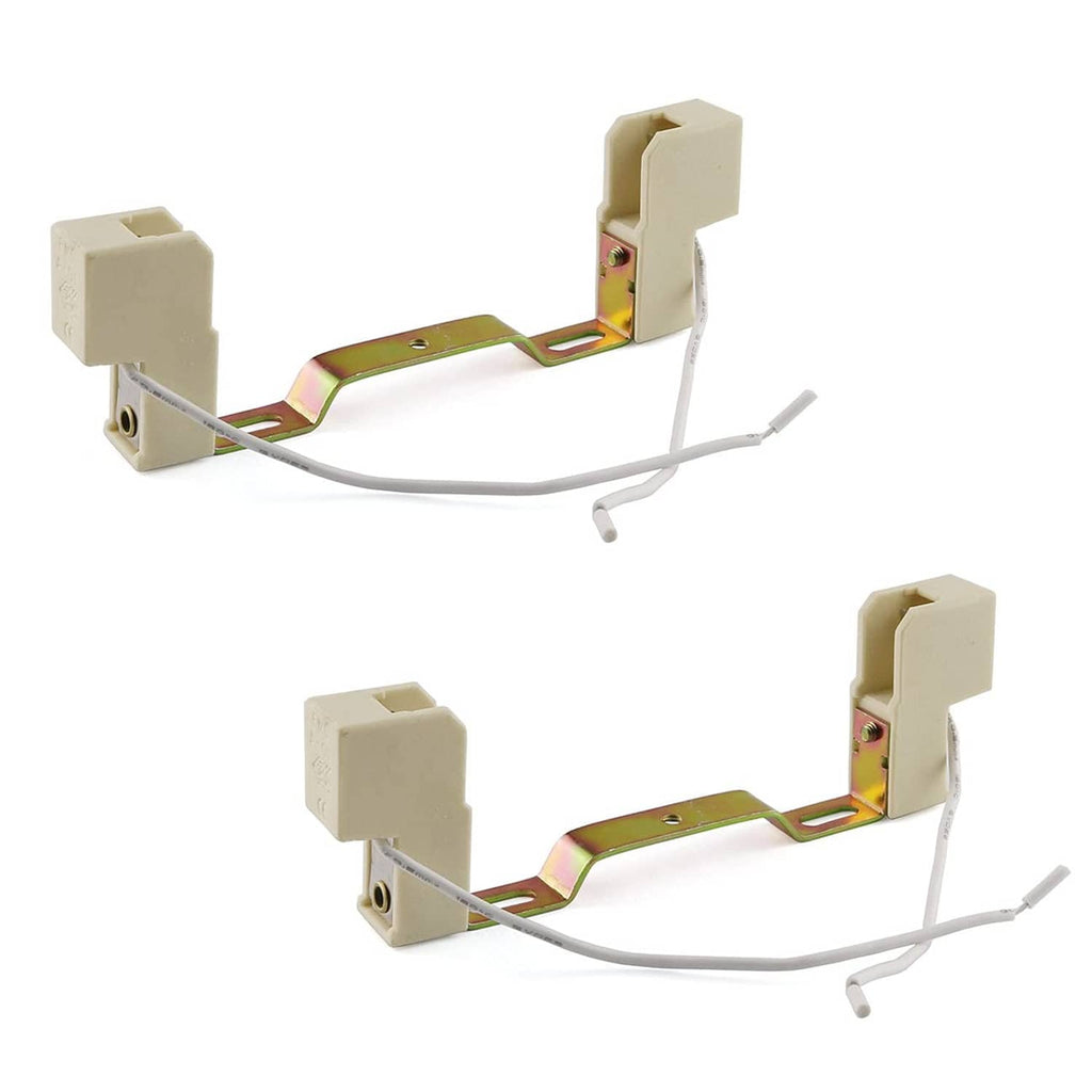 Beige R7S ceramic lamp socket holders with wired contacts and metal mounting bar