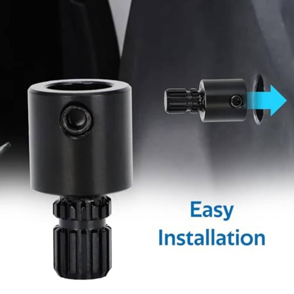 Black window crank extension with knurled gear end and side mounting hole