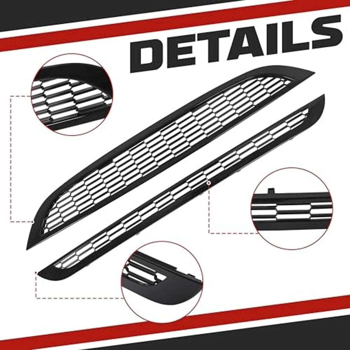 Honeycomb mesh grille inserts with detailed grid pattern and molded frame