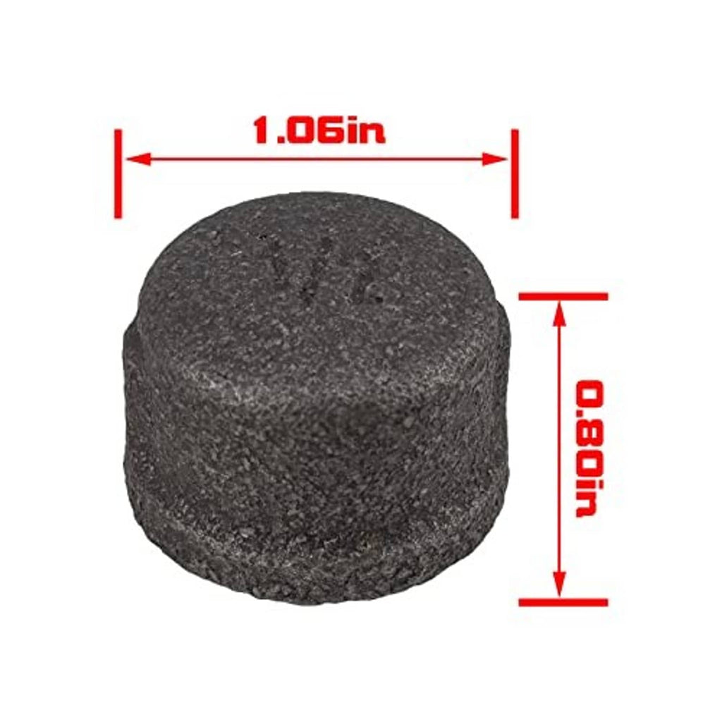 Black pipe thread cap, 1/2 in, textured malleable iron end cap