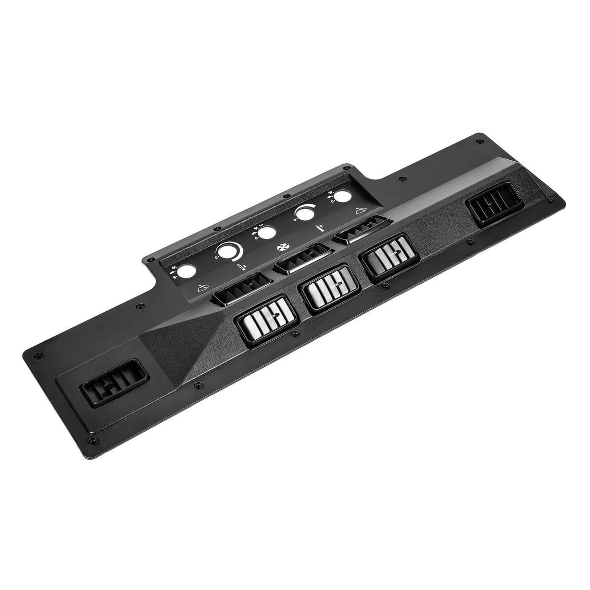 A/C heat control panel bezel angled view with control switches and vent cutouts