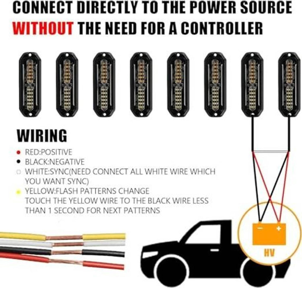 LED light wiring diagram showing power, ground, sync, and flash pattern connections