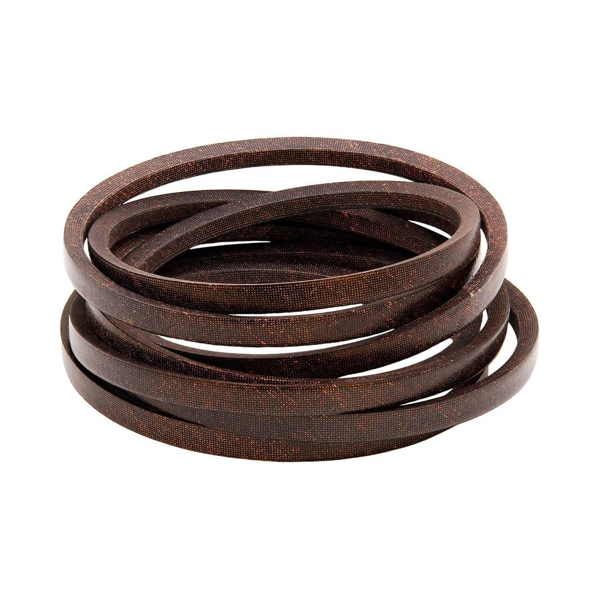 Coiled brown lawn mower deck drive belt replacement