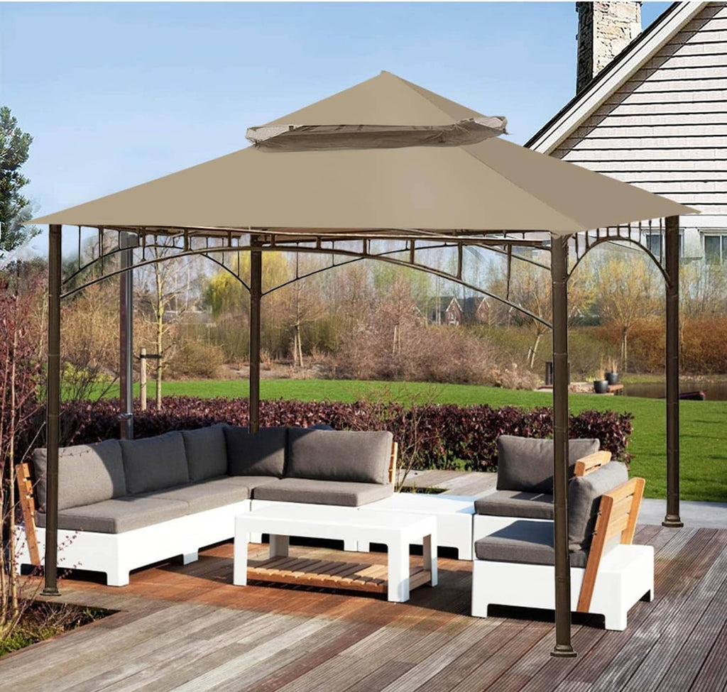 Beige replacement gazebo canopy cover over outdoor seating