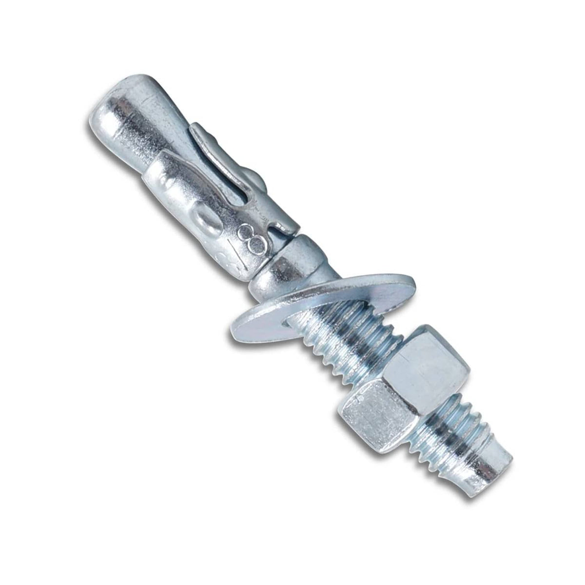 Silver steel wedge anchor with threaded bolt and expandable wedge head