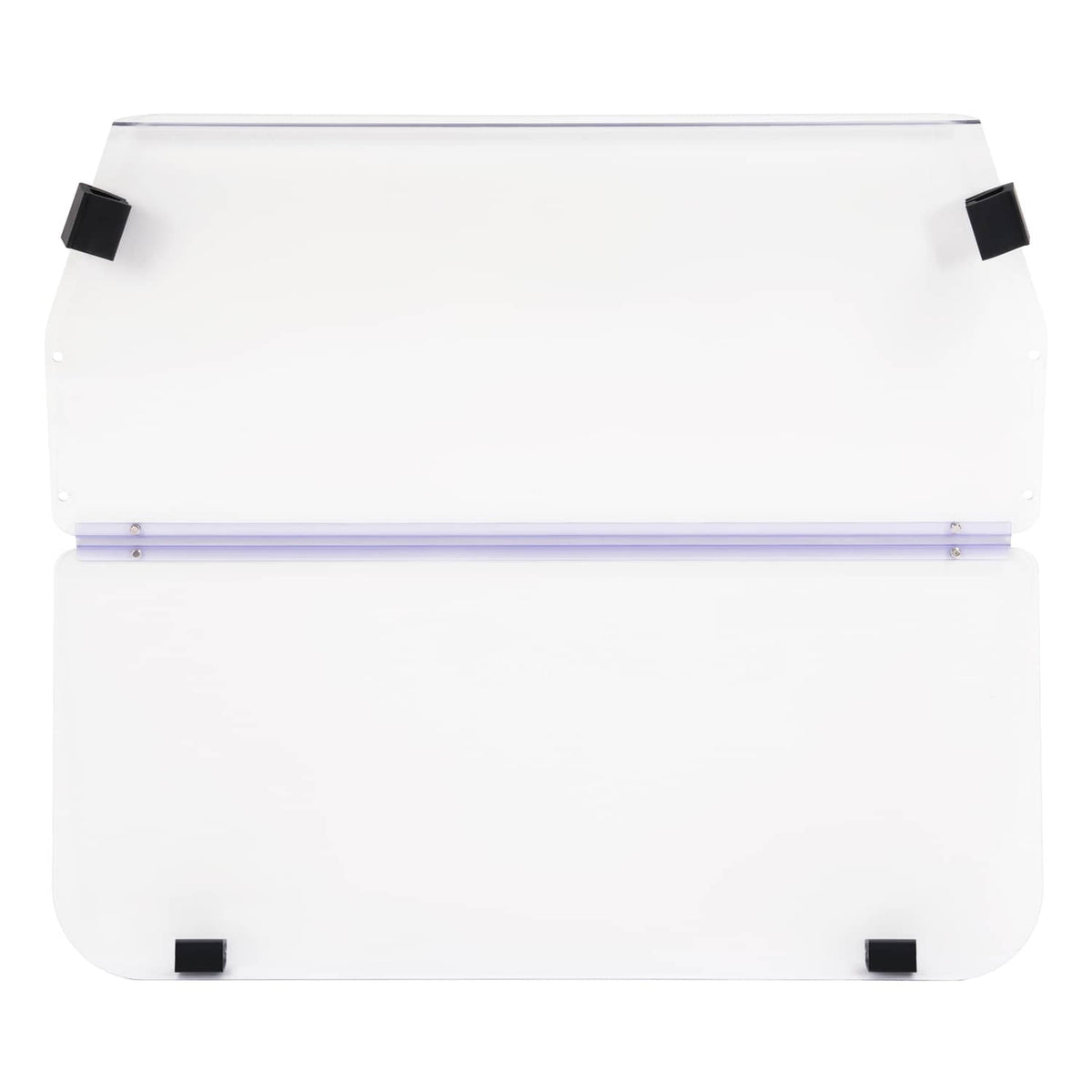 Clear vented windshield panel with black mounting blocks and purple-tinted middle bar