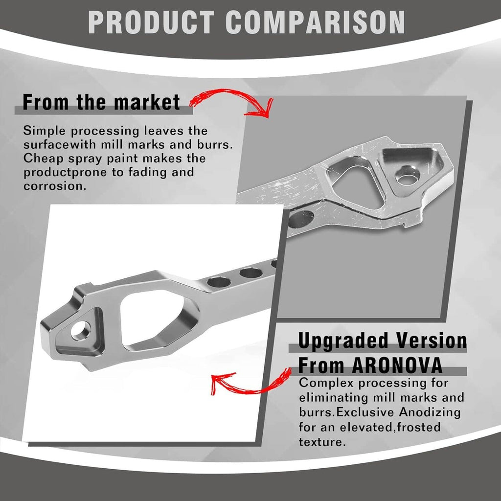 Silver battery tie-down mount bracket with oval openings, shown with mounting hardware