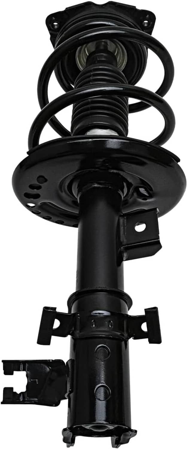 Black coil-spring strut assembly with spring hat and side mounting brackets
