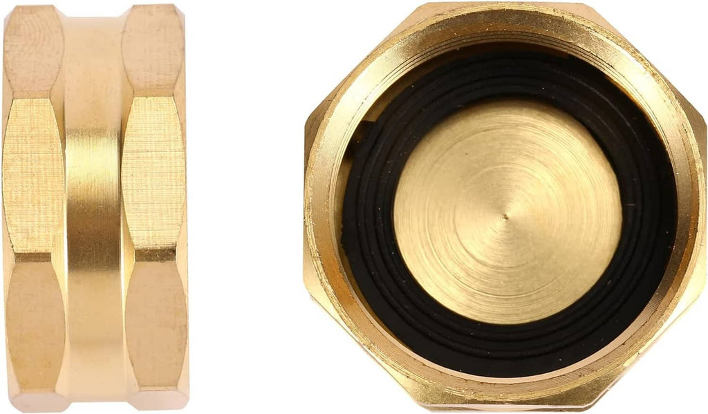 Brass hose end cap close-up showing hex sides and tapered thread section