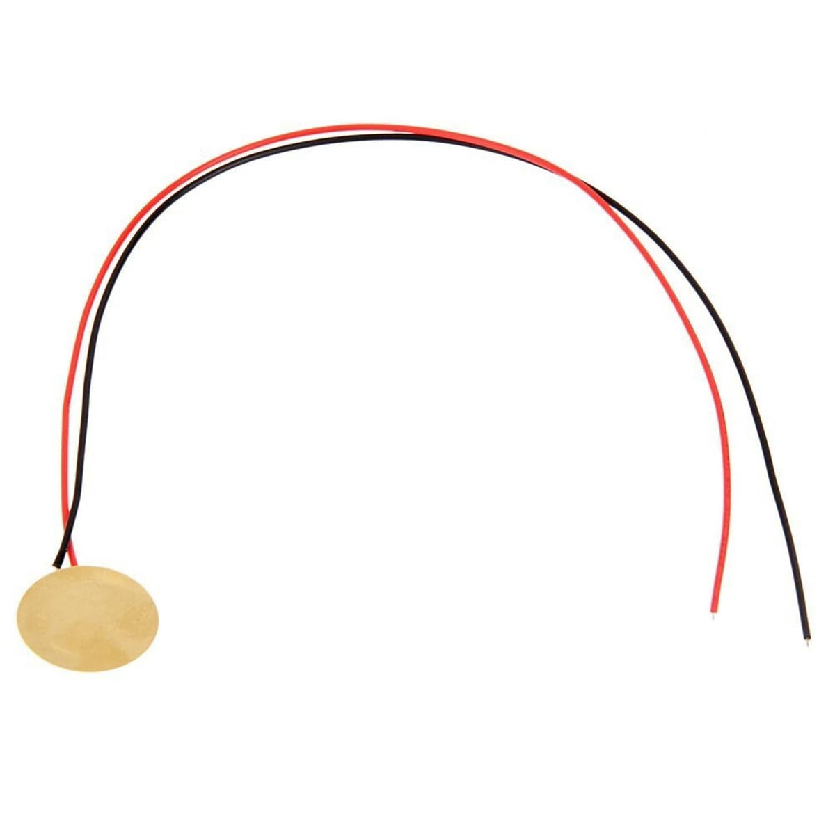 Piezo disc acoustic pickup with red and black lead wires, round metal face