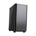 Black ATX mid-tower gaming PC case with tinted acrylic side window and front mesh