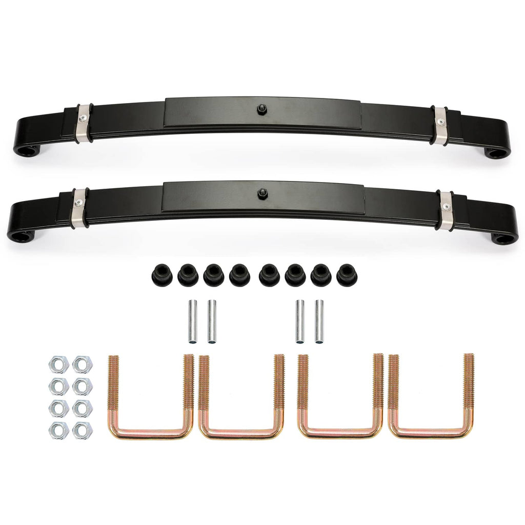Rear leaf spring set, black bars with U-bolts, pins, nuts, and washers
