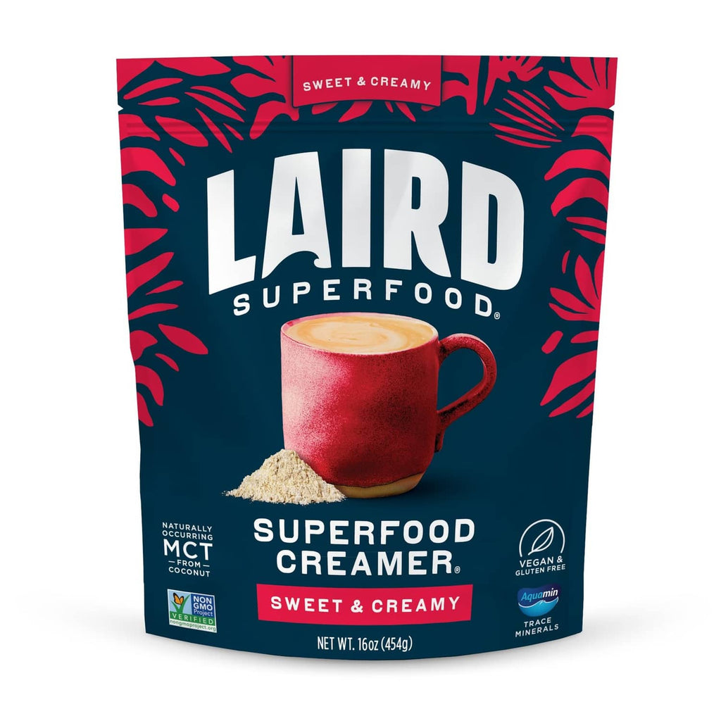 Laird Superfood coconut creamer pouch, front with latte cup illustration