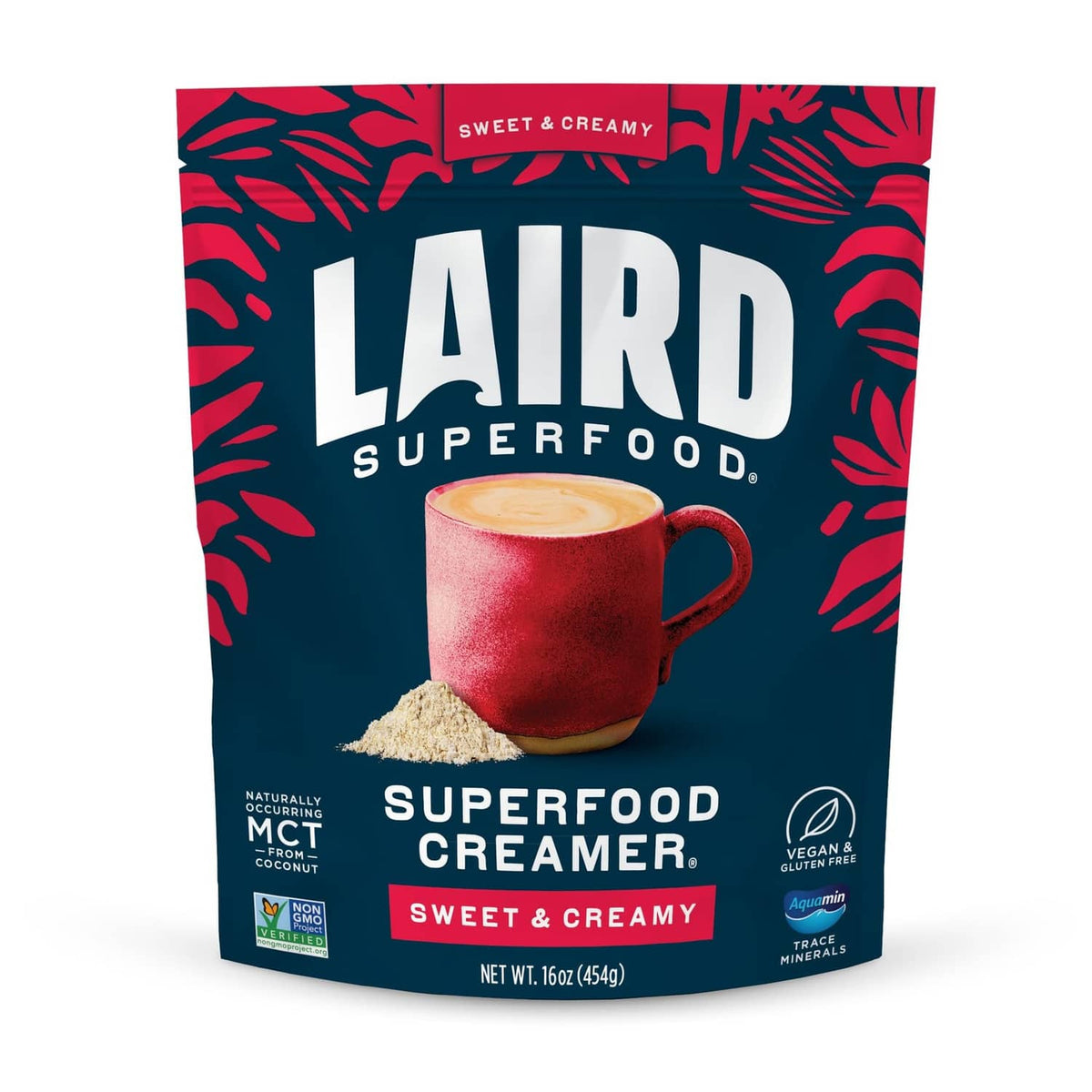 Laird Superfood coconut creamer pouch, front with latte cup illustration