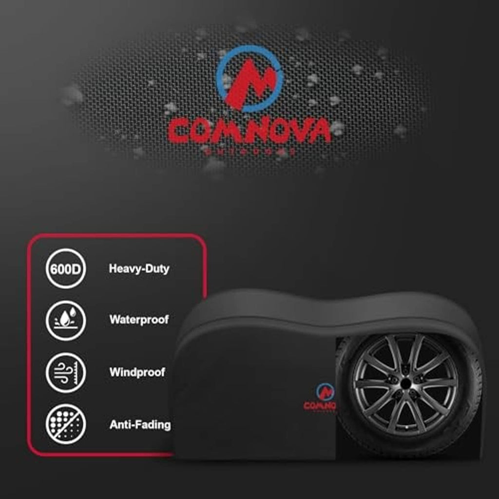 Black RV tire cover with front opening and wheel fit preview