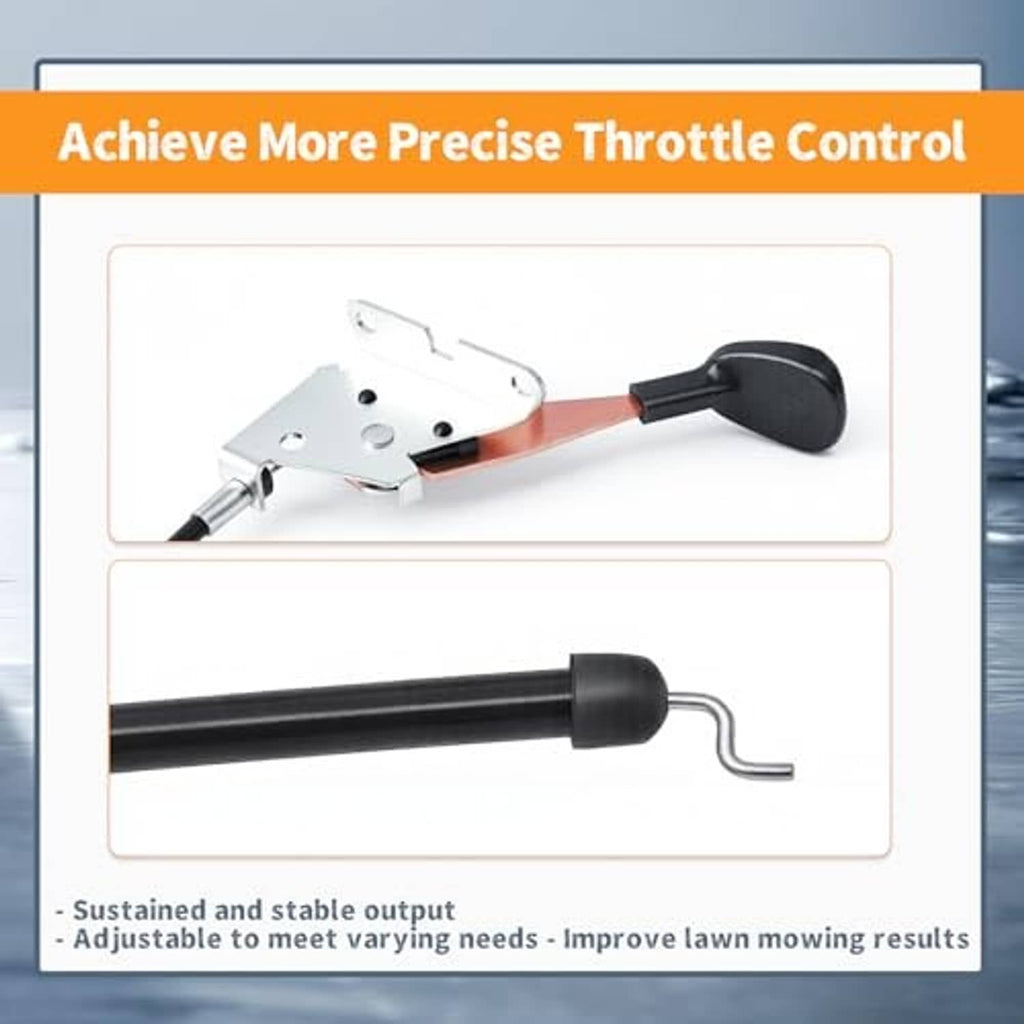 Throttle control lever with black handle grip and cable connection rod