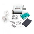 White portable manual die-cutting and embossing machine with teal embossing plate