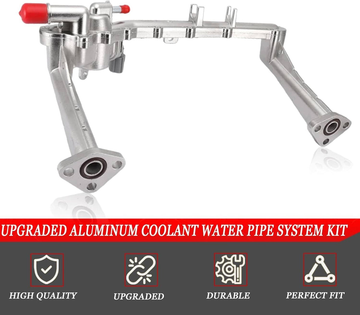 Aluminum coolant water pipe system kit with integrated valve and red-tipped fitting