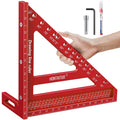 Red 3D carpenter square marking gauge with angle scale and hand-held use